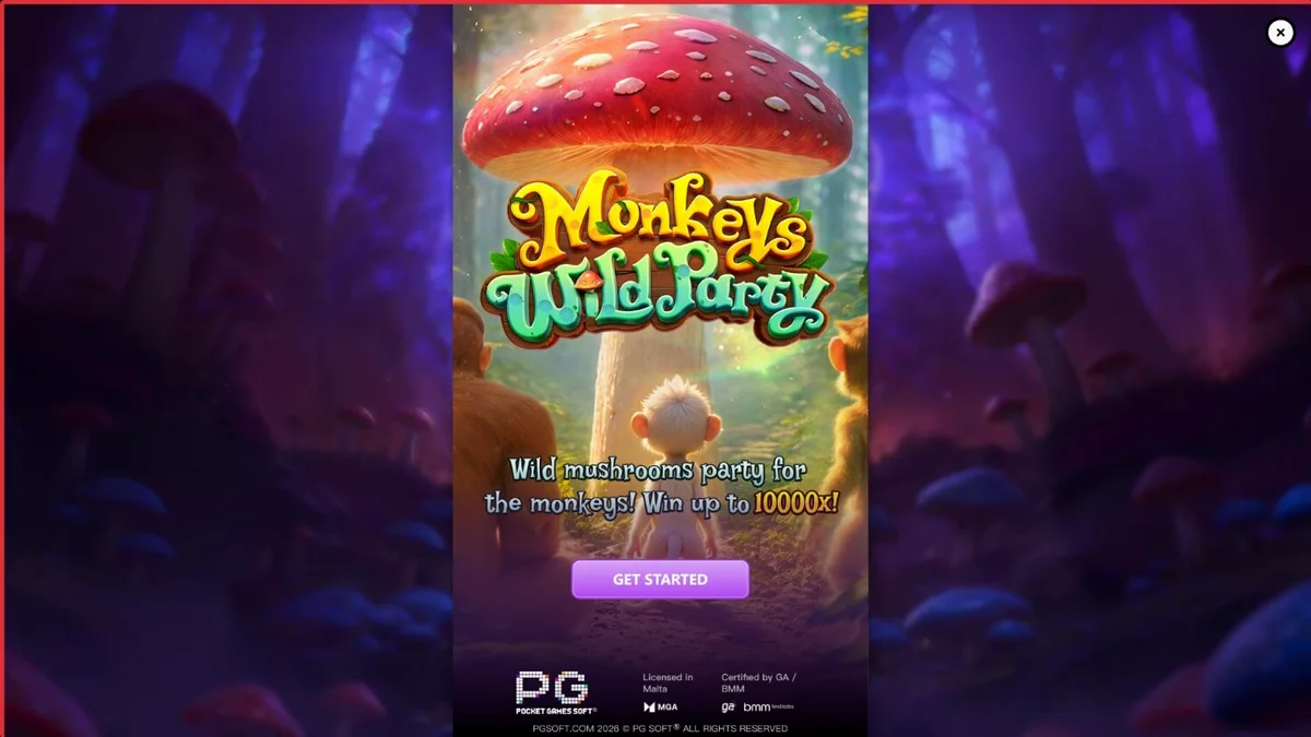 Pemandangan hutan tropis yang magis dan penuh warna dalam permainan slot Monkeys Wild Party